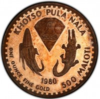 KHOTSO PULA NALA. 1980. ONE OUNCE FINE GOLD 500 MALOTI.