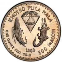 KHOTSO PULA NALA. 1980. ONE OUNCE FINE GOLD 500 MALOTI.