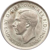 Australia coin 1 Florin - George VI (1938 - 1945) obverse obverse of 1 Florin - George VI (1938 - 1945) coin with KM# 40 from Australia. Inscription: GEORGIVS VI D:G:BR:OMN:REX F:D:IND:IMP. HP
