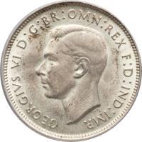 obverse of 1 Florin - George VI (1938 - 1945) coin with KM# 40 from Australia. Inscription: GEORGIVS VI D:G:BR:OMN:REX F:D:IND:IMP. HP