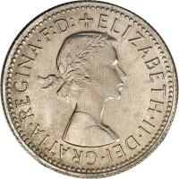 obverse of 1 Shilling - Elizabeth II - with F:D: (1955 - 1963) coin with KM# 59 from Australia. Inscription: +ELIZABETH · II · DEI · GRATIA · REGINA · F:D: