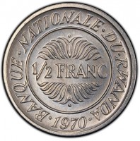 BANQUE · NATIONALE · DU · RWANDA. 1/2 FRANC. · 1970 ·.