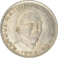 Copper-Nickel coin Rwanda KM# 5 BANQUE · NATIONALE · DU · RWANDA. CVD. · 1964 ·.