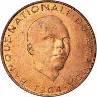 Bronze coin Rwanda KM# 6 BANQUE · NATIONALE · DU · RWANDA. CVD. · 1964 ·.