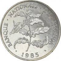 Copper-Nickel coin Rwanda KM# 14.2 BANQUE · NATIONALE · DU · RWANDA. · 1985 ·.