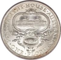 reverse of 1 Florin - George V - Parliament (1927) coin with KM# 31 from Australia. Inscription: PARLIAMENT · HOUSE · AUSTRALIA 1927 · ONE · FLORIN ·