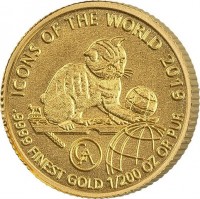 Gold coin Rwanda ICONS OF THE WORLD 2019. GA.9999 FINE GOLD 1/200 OZ.