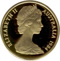 obverse of 1 Dollar - Elizabeth II - 2'nd Portrait (1984) coin with KM# 77 from Australia. Inscription: ELIZABETH II AUSTRALIA 1984