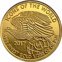 ICONS OF THE WORLD. 2017.9999 FINE GOLD 1/200 OZ OR PUR.
