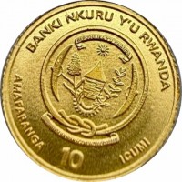 BANKI NKURU Y'U RWANDA. REPUBULIKA Y'U RWANDA. UBUMWI - UMURIMO - GUKUNDA IGIHUGU. AMAFARANGA 10 ICUMI.