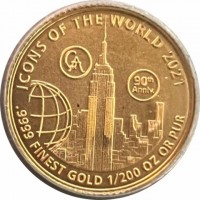 ICONS OF THE WORLD 2021. GA  90th ann.9999 FINEST GOLD 1/200 OZ OR PUR.