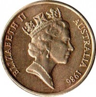 Australia coin 1 Dollar - Elizabeth II - International Year of Peace - 3'rd Portrait (1986) obverse obverse of 1 Dollar - Elizabeth II - International Year of Peace - 3'rd Portrait (1986) coin with KM# 87 from Australia. Inscription: ELIZABETH II AUSTRALIA 1986 RDM