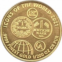 Gold coin Rwanda ICONS OF THE WORLD 2021. 150th ann.9999 FINEST GOLD 1/200 OZ OR PUR. GA.
