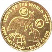 ICONS OF THE WORLD 2021. 35th ann. GA.9999 FINEST GOLD 1/200 OZ OR PUR.