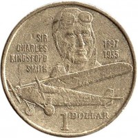 Australia coin 1 Dollar - Elizabeth II - Sir Charles Kingsford Smith - 3'rd Portrait (1997) reverse reverse of 1 Dollar - Elizabeth II - Sir Charles Kingsford Smith - 3'rd Portrait (1997) coin with KM# 327 from Australia. Inscription: SIR CHARLES 1897 KINGSFORD 1935 SMITH 1 DOLLAR