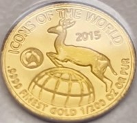 Gold coin Rwanda KM# 135 ICONS OF THE WORLD. 2015.9999 FINEST GOLD 1/200 OZ OR PUR. GA.
