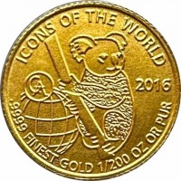 ICONS OF THE WORLD 2016.9999 FINEST GOLD 1/200 OZ OR PUR. GA.