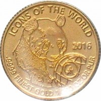 ICONS OF THE WORLD 2016.9999 FINEST GOLD 1/200 OZ OR PUR. GA.