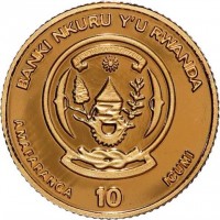 BANKI NKURU Y'U RWANDA. REPUBULIKA Y'U RWANDA. UBUMWI - UMURIMO - GUKUNDA IGIHUGU. AMAFARANGA 10 ICUMI.