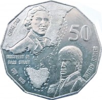 Australia coin 50 Cents - Elizabeth II - Bass Strait (1998) reverse reverse of 50 Cents - Elizabeth II - Bass Strait (1998) coin with KM# 364 from Australia. Inscription: GEORGE BASS MATTHEW FLINDERS DISCOVERY OF BASS STRAIT 1798-1998 50
