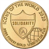 ICONS OF THE WORLD. SOLIDARITY. GA. 9999 FINEST GOLD 1/200 OZ OR PUR.