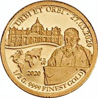 Gold coin Rwanda URBI ET ORBI 27.03.2020. 2020. 1/2 G. 9999 FINEST GOLD.