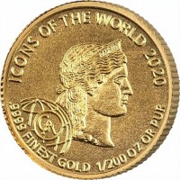 Gold coin Rwanda KM# 190 ICONS OF THE WORLD 2020.9999 FINEST GOLD 1/200 OZ OR PUR. GA.