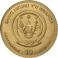 BANKI NKURU Y'U RWANDA. REPUBULIKA Y'U RWANDA. UBUMWI - UMURIMO - GUKUNDA IGIHUGU. AMAFARANGA 10 ICUMI.