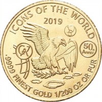 Gold coin Rwanda ICONS OF THE WORLD 2021.9999 FINEST GOLD 1/200 OZ OR PUR. GA.