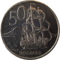 reverse of 50 Cents - Elizabeth II - 4'th Portrait (1999 - 2006) coin with KM# 119 from New Zealand. Inscription: 50 ENDEAVOUR