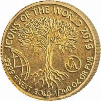 Gold coin Rwanda ICONS OF THE WORLD 2020.9999 FINEST GOLD 1/200 OZ OR PUR. GA.