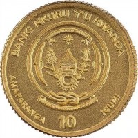 BANKI NKURU Y'U RWANDA. REPUBULIKA Y'U RWANDA. UBUMWI - UMURIMO - GUKUNDA IGIHUGU. AMAFARANGA 10 ICUMI.