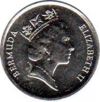 Bermuda coin 10 Cents - Elizabeth II - 3'rd Portrait (1986 - 1997) obverse obverse of 10 Cents - Elizabeth II - 3'rd Portrait (1986 - 1997) coin with KM# 46 from Bermuda. Inscription: BERMUDA ELIZABETH II