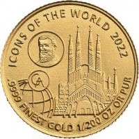 Gold coin Rwanda ICONS OF THE WORLD 2020.9999 FINEST GOLD 1/200 OZ OR PUR. GA.