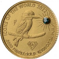 ICONS OF THE WORLD 2022. GA.9999 FINEST GOLD 1/100 OZ OR PUR. Pf.