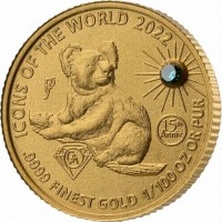 ICONS OF THE WORLD 2022. 15th Anniv. GA.9999 FINEST GOLD 1/100 OZ OR PUR. Pf.