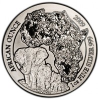 Silver coin Rwanda KM# 55 AFRICAN OUNCE 2009. 1oz FINE SILVER 999.