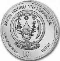 BANKI NKURU Y'U RWANDA. REPUBULIKA Y'U RWANDA. UBUMWI - UMURIMO - GUKUNDA IGIHUGU. AMAFARANGA 10 ICUMI.
