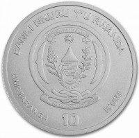 BANKI NKURU Y'U RWANDA. REPUBULIKA Y'U RWANDA. UBUMWI - UMURIMO - GUKUNDA IGIHUGU. AMAFARANGA 10 ICUMI.