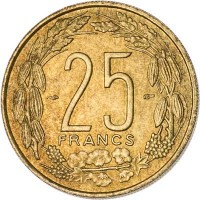 Cameroon coin 25 Francs (1958) reverse reverse of 25 Francs (1958) coin with KM# 12 from Cameroon. Inscription: 25 FRANCS