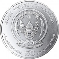 BANKI NKURU Y'U RWANDA. REPUBLIKA Y'U RWANDA. UBUMWI - UMURIMO - GUKUNDA IGIHUGU. AMAFARANGA 50 MIRONGO ITANU.