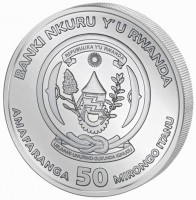 BANKI NKURU Y'U RWANDA. REPUBLIKA Y'U RWANDA. UBUMWI - UMURIMO - GUKUNDA IGIHUGU. AMAFARANGA 50 MIRONGO ITANU.