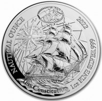 Silver coin Rwanda KM# 224 NAUTICAL OUNCE 2022 1oz FINE SILVER 999. USS Constitution.