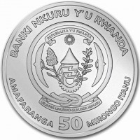 BANKI NKURU Y'U RWANDA. REPUBLIKA Y'U RWANDA. UBUMWI - UMURIMO - GUKUNDA IGIHUGU. AMAFARANGA 50 MIRONGO ITANU.