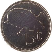 reverse of 5 Toea - Elizabeth II (2002 - 2010) coin with KM# 3a from Papua New Guinea. Inscription: 5t