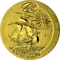Gold coin Rwanda KM# 168 NAUTICAL OUNCE. 2017 1oz FINE GOLD 999. Santa Maria.