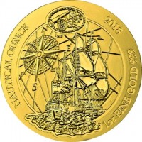 Gold coin Rwanda KM# 175 NAUTICAL OUNCE. 2018 1oz FINE GOLD 999. HMS Endeavour.