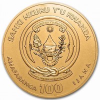 BANKI NKURU Y'U RWANDA. REPUBLIKA Y'U RWANDA. UBUMWI - UMURIMO - GUKUNDA IGIHUGU. AMAFARANGA 100 IJANA.