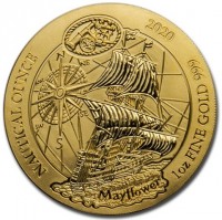 Gold coin Rwanda KM# 202 NAUTICAL OUNCE. 2020 1oz FINE SILVER 999. Mayflower.