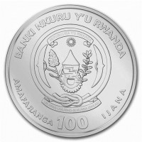 BANKI NKURU Y'U RWANDA. REPUBLIKA Y'U RWANDA. UBUMWI - UMURIMO - GUKUNDA IGIHUGU. AMAFARANGA 100 IJANA.